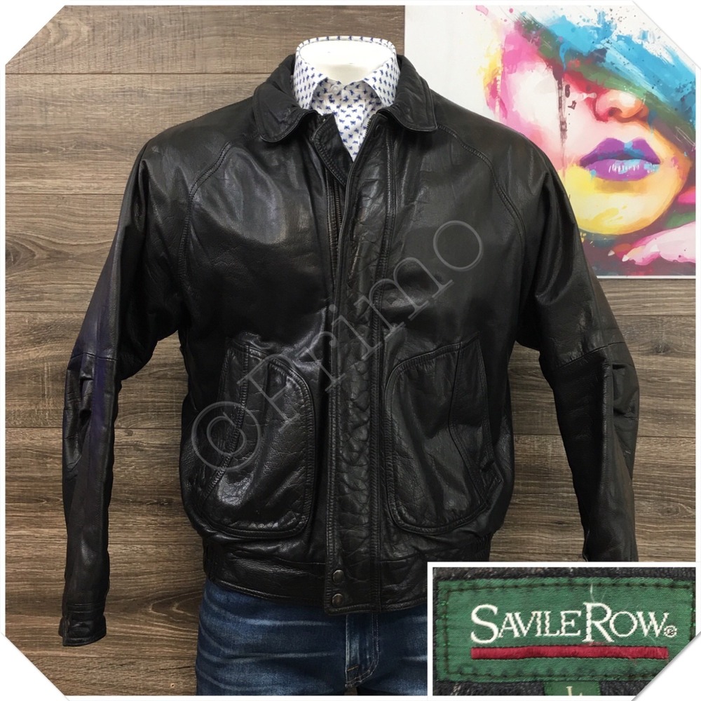 VINTAGE SAVILE ROW Men's Leather Bomber Jacket‎ Vintage Adventure Black Size L